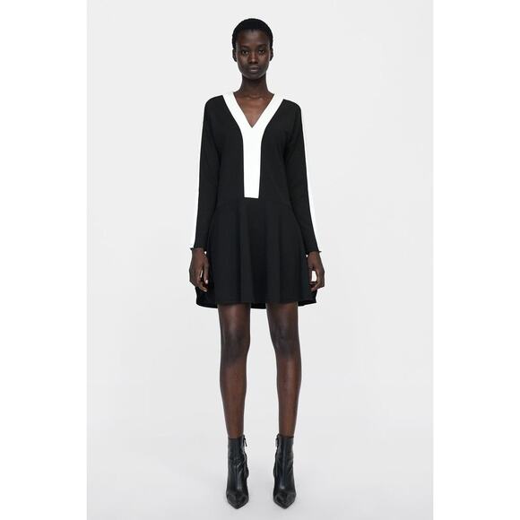 Zara Dresses & Skirts - Zara Colorblock Flare Hem Long Sleeve Dress Size M Medium Black
